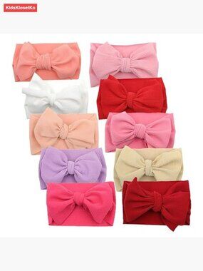 10-Pack Big Bow Baby Girl Headbands Soft Stretchy Nylon Hair Wraps